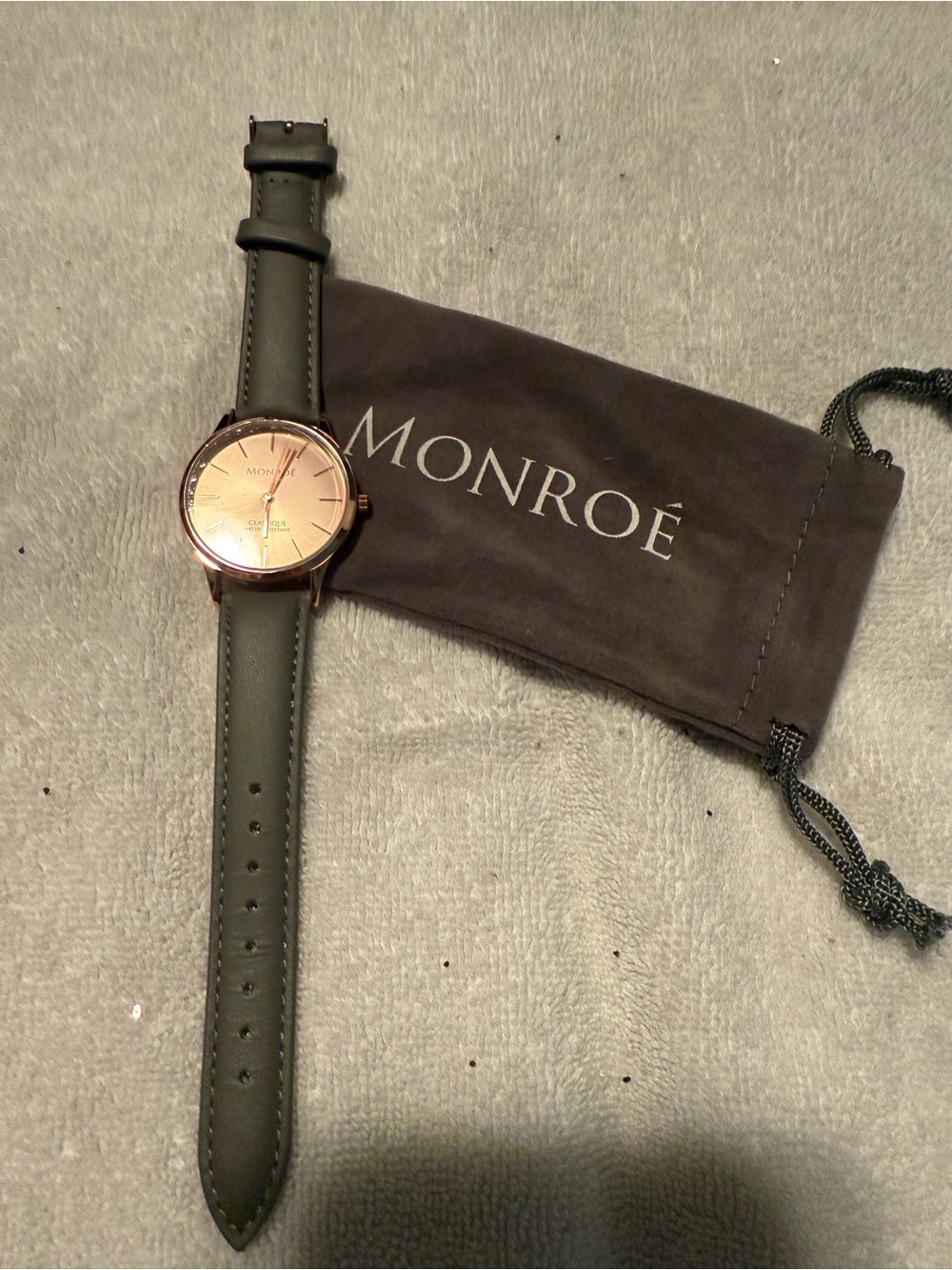 Women's GrayLeather Strap Watch with Rose Gold Dial